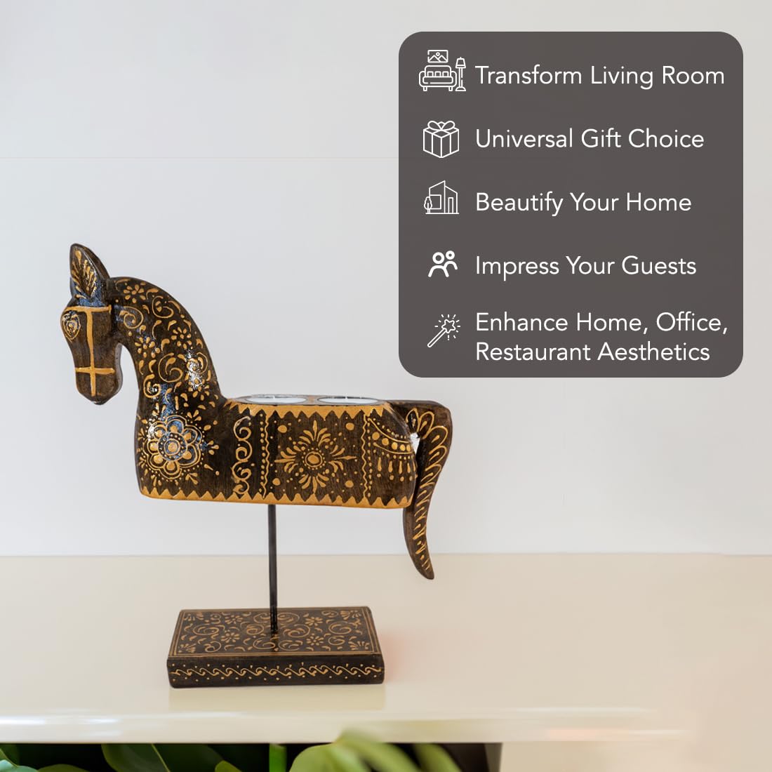 Ekhasa Tealight Candle Holder for Home Decor | Perfect Candle Stand for Diwali Decoration and Table Decor | Indoor & Outdoor, Festival & Parties Decorative Candles Gift Item (Handpainted Wooden Horse)