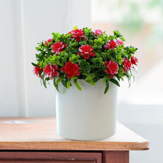 Ekhasa Moss Rose Artificial Flowers with Vase Pot for Home Decoration (17 CM Total Height, 20 Flower Heads) | Guldasta Flower Pots with Artificial Show Flower for Living Room, Dining Table, Bedroom