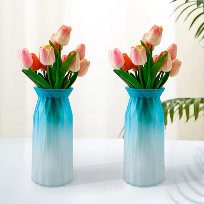 Ekhasa Blue Flower Glass Bud Vase for Home Decor | Glass Vases Home Decor for Living Room & Home Decoration | Flower Vase Aesthetic Flower Pots for Home Table Dining Table (Matte Finish - Set of 2)