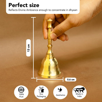 Ekhasa 100% Pure Brass Gol Ghanti for Pooja | Handcrafted Pooja Bell for Mandir | Pooja Ghanti for Home | Mandir Ghanti for Pooja | Ganti for Pooja | Puja Ghanti for Home (Size: 5 inch)