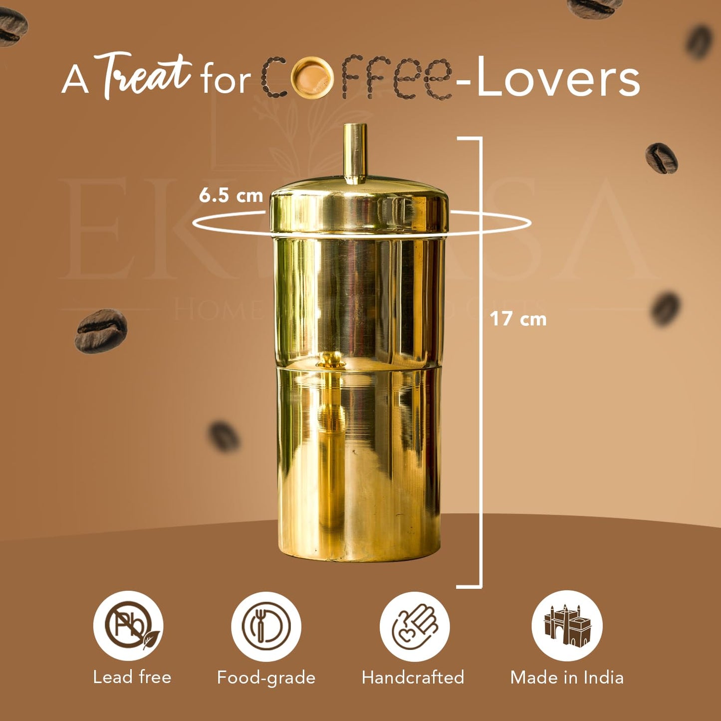 Ekhasa 100% Pure Brass Filter Coffee Maker for Home & Office | South Indian Filter Coffee Maker | Drip Coffee Maker | Coffee Decoction Maker Filter Coffee Machine Brewer | Ideal for 2-3 people