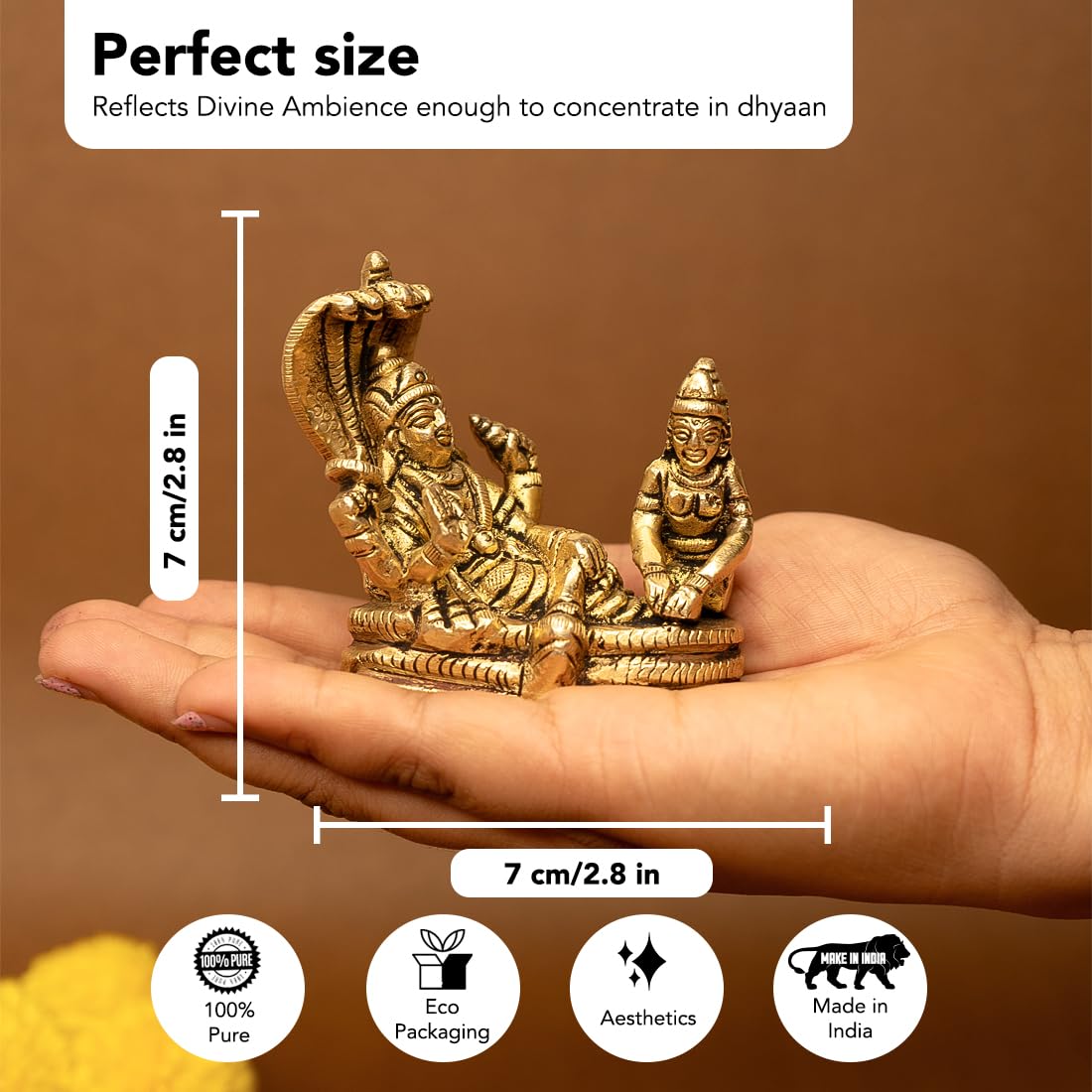 Ekhasa 100% Pure Brass Vishnu Laxmi Murti on Sheshnag Sarp for Puja (7 cm) | Laxmi Narayan Murti for Office Desk | Lakshmi Narayan Idol for Gift | Lakshmi Narayan Murti for Home Decor