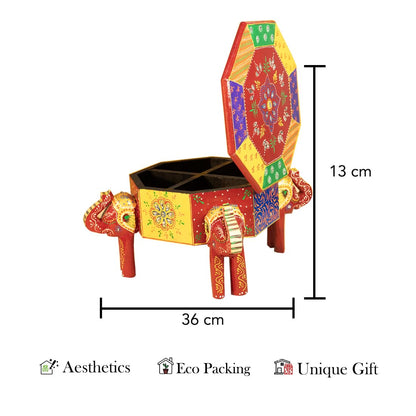 Ekhasa 100% Wooden Elephant Stool with Storage for Home Decor | Handpainted Elephant Stool for Pooja, Living Room, Balcony | Elephant Stool for Kids | Moodas or Machiya for Sitting (Mango Wood)