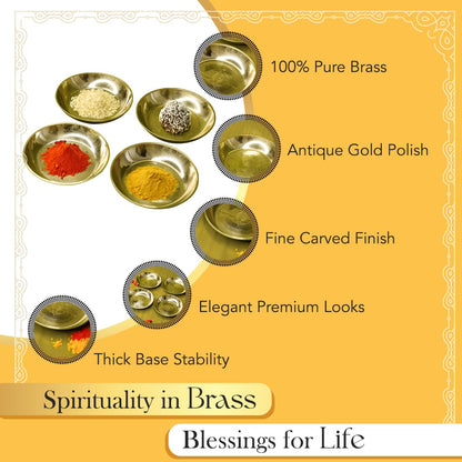 Ekhasa Pure Brass Thali for Pooja | Small Multipurpose Prasadam Plates for Pooja | Brass Plate for Prasad | Pooja Items Peetal Plate (Set of 4) | Pital Diya Roli Chawal Kumkum Thalis for Puja