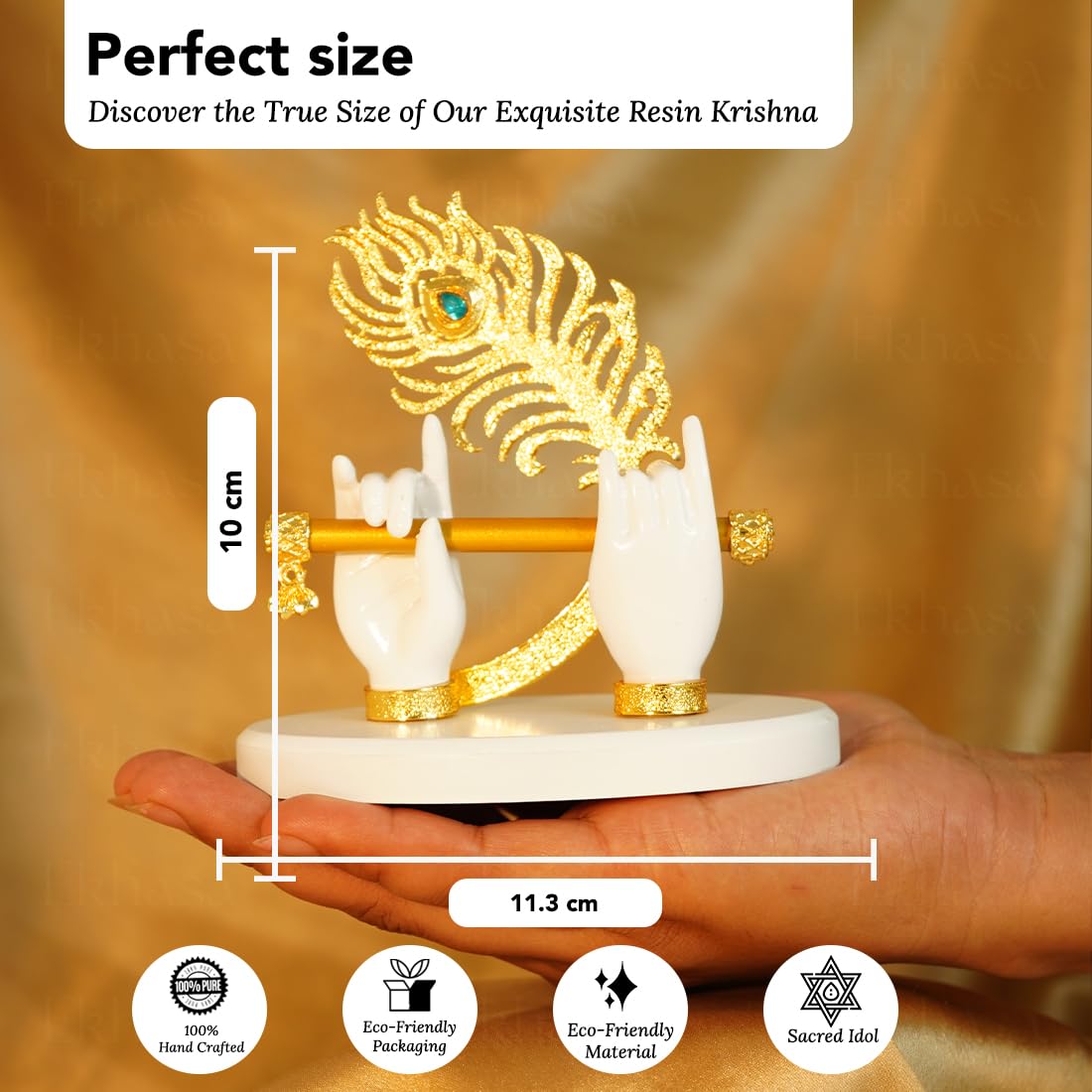 Ekhasa Lord Krishna Hands with Flute Idol (Small Size) | Krishna Flute Hand Statue | Krishnaji Divine Hands Idol with Flute and Peacock Feather | Krishna Statue for Car Dashboard & Griha Pravesh Gift