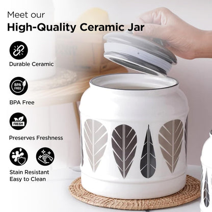 Ekhasa Big Ceramic Jar with Lid for Multipurpose Kitchen Storage (2500 ml, Grey) | Airtight Container Storage Jar for Kitchen | Tea, Coffee, Sugar, Snacks, Salt Container | Pickle Storage Barni Jars