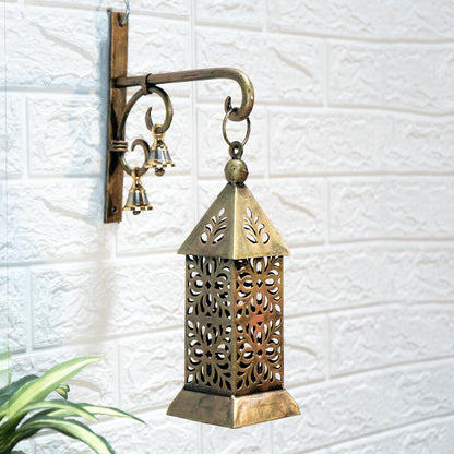 Ekhasa Degchi Dhoop Dani Pot with Handle and Hanger | Hanging Tea Light Candle Holder for Decoration | Lantern Dhoop Holder for Window Wall Decor (Hanger with Brass Bells Included)