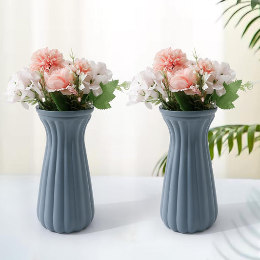 Ekhasa Blue Flower Glass Bud Vase for Home Decor | Glass Vases Home Decor for Living Room & Home Decoration | Flower Vase Aesthetic Flower Pots for Home Table Dining Table (Matte Finish - Set of 2)