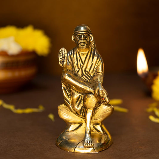 Ekhasa 100% Pure Brass Sai Baba Statue for Home (Size: 8 cm) | Shirdi Saibaba Idol for Office Desk, Car Dashboard & Pooja Room | Sai Baba Murti for Gift | Ideal Gift for All Occasions