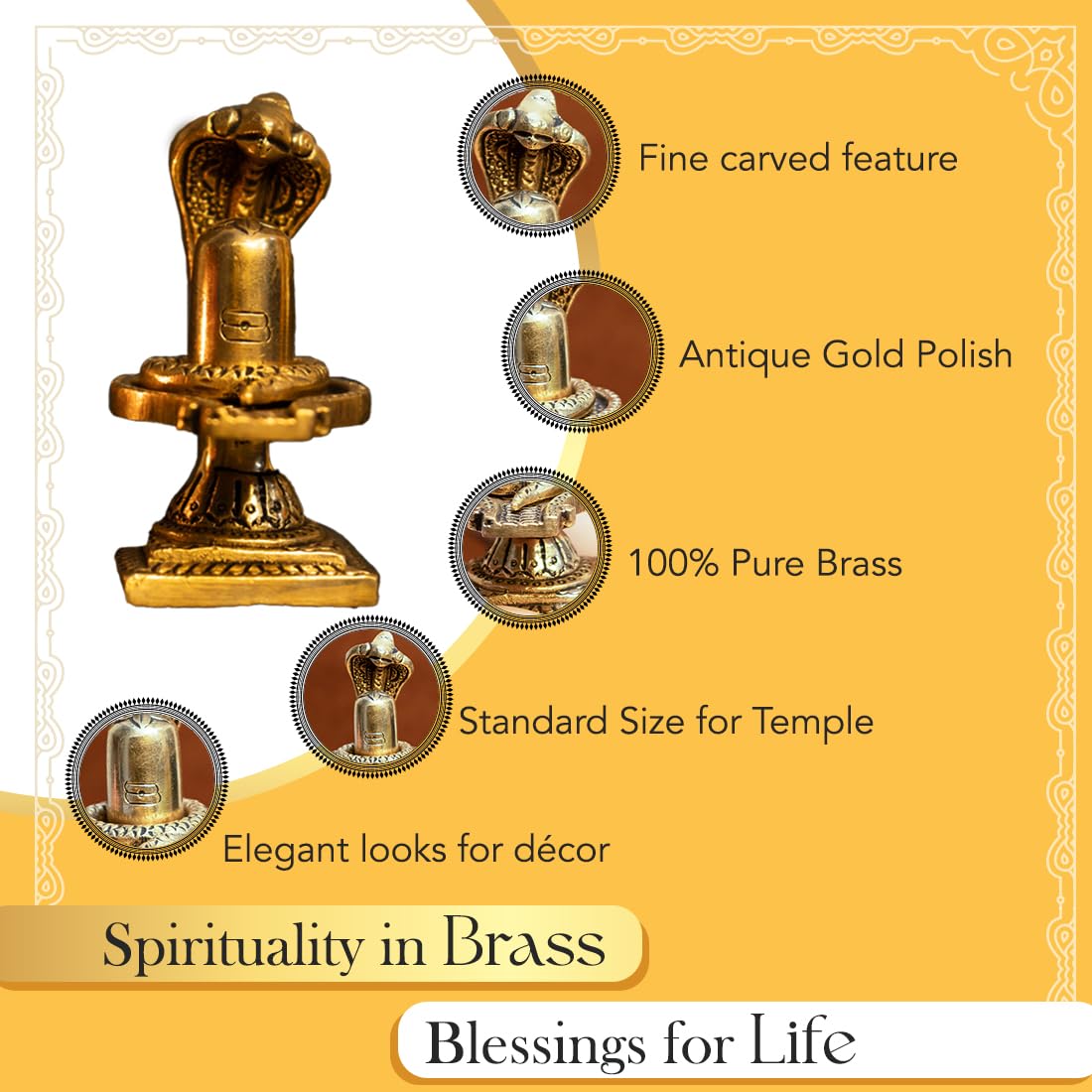 Ekhasa 100% Pure Brass Shivling for Home Puja (Size: 8 cm) | Siva Linga for Pooja | Shiva Lingam for Office | Shiv Linga for Gift | Shiva Linga | Ideal Gift for All Occasions