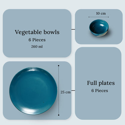 Ekhasa Ceramic Dinner Set (12 pcs, Microwave safe, Chip Resistant, Teal, Damage-Proof Packaging) | Crockery Set Dinner Set | Ceramic Dinner Plates | Stoneware Dinner Set | Porcelain Dinner Set Gift