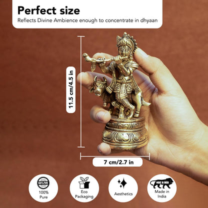 Ekhasa 100% Pure Brass Lord Krishna Idol with Flute | Shree Lord Krishna Statue for Home Decor | Kanha Ji ki Murti for Office Desk | Sri Krishna Idols Gift for House Warming Ceremony