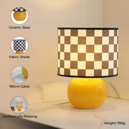 Ekhasa Glass Dimmable Bedside Lamp | Table Lamps for Home Decoration with Fabric Shade | Glass Base Side Table Lamp for Living Room | Bed Side Lamp | Aesthetic Night Bed Lamps for Bedroom