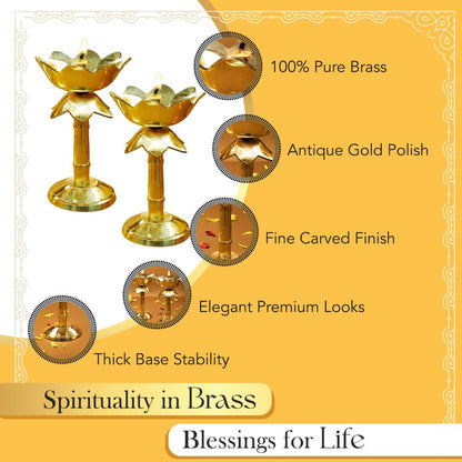 Ekhasa 100% Pure Brass Heavy Udupi Nanda Table Diya for Puja | Akhand Jyothi Deepam Kundulu for Pooja | Brass Vilakku Diyas for Pooja | Dipak Diva Deepas for Pooja | Tall Deep Pyali Stand (Set of 2)