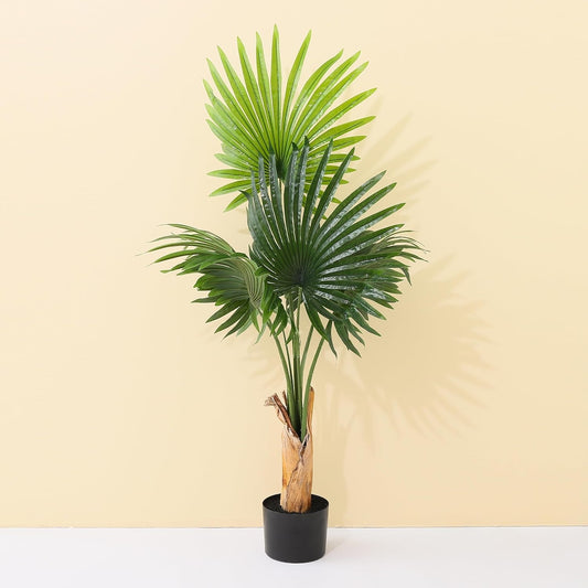 Ekhasa Palm Artificial Plant with Pot for Home Decor (Big Size: 4 Feet, 6 leaves) | Artificial Tree for Home Decoration Big Size | Tall Plastic Green Decorative Indoor Long Plants for Living Room