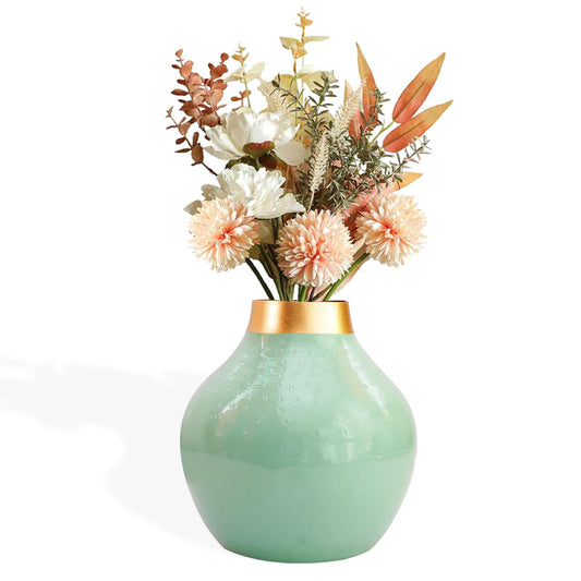 Ekhasa Unbreakable Metallic Aqua Green Flower Vase for Home Decor | Aesthetic Vase Gift for Wedding, Housewarming, Parties, Gatherings | Decorative Metal Vase for Living Room, Dining Table, Office