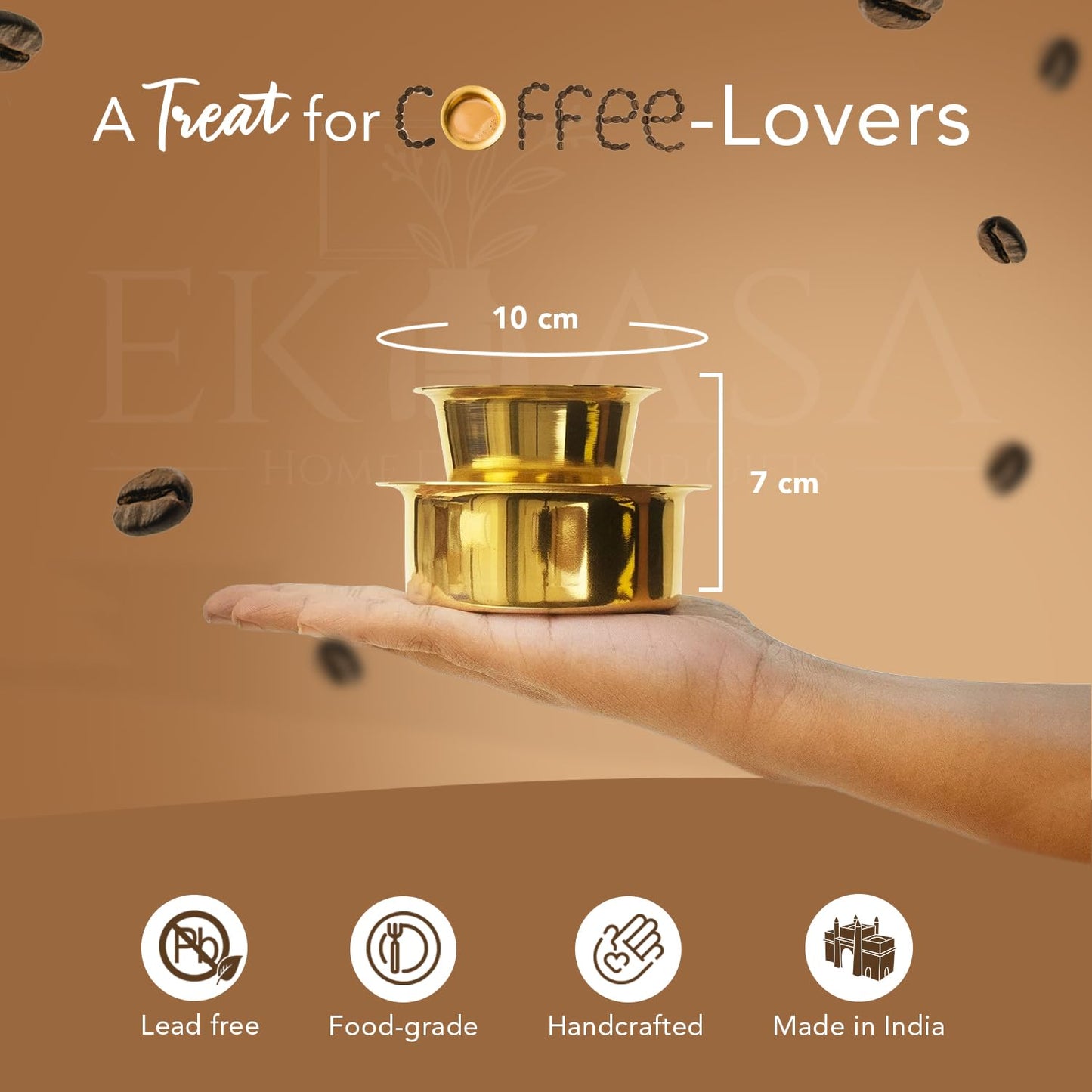 Ekhasa 100% Pure Brass Filter Coffee Cup | Dabara Set for Coffee | South Indian Coffee Cup Set | Pital Filter Coffee Cup Tumbler Set