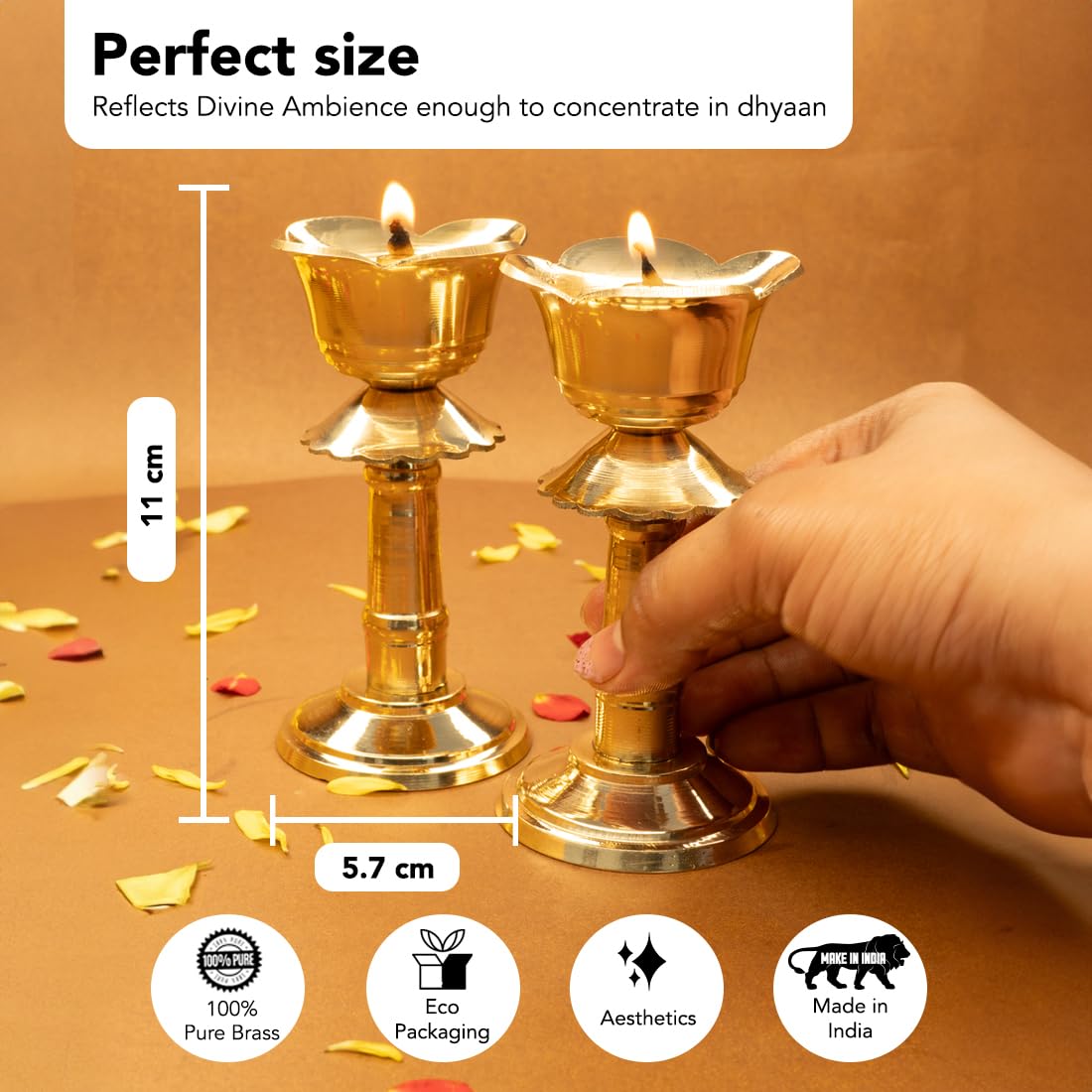 Ekhasa 100% Pure Brass Heavy Udupi Nanda Table Diya for Puja | Akhand Jyothi Deepam Kundulu for Pooja | Brass Vilakku Diyas for Pooja | Dipak Diva Deepas for Pooja | Tall Deep Pyali Stand (Set of 2)