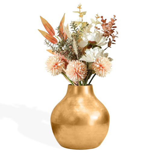 Ekhasa Unbreakable Metallic Gold Flower Vase for Home Decor | Aesthetic Flower Vase Gift for Weddings, Housewarmings, Parties & Gatherings | Decorative Metal Vase for Living Room, Dining Table, Office