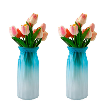 Ekhasa Blue Flower Glass Bud Vase for Home Decor | Glass Vases Home Decor for Living Room & Home Decoration | Flower Vase Aesthetic Flower Pots for Home Table Dining Table (Matte Finish - Set of 2)