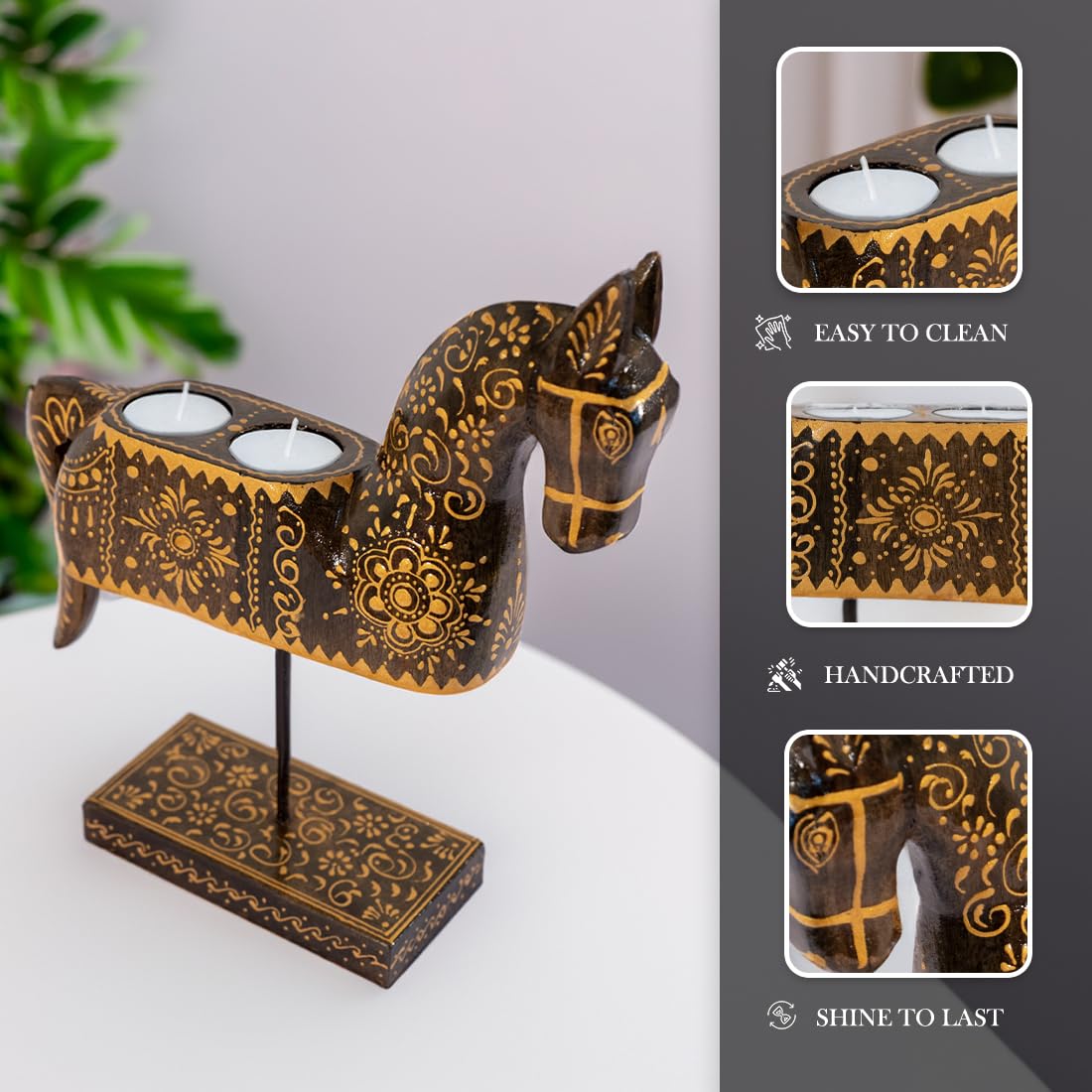 Ekhasa Tealight Candle Holder for Home Decor | Perfect Candle Stand for Diwali Decoration and Table Decor | Indoor & Outdoor, Festival & Parties Decorative Candles Gift Item (Handpainted Wooden Horse)