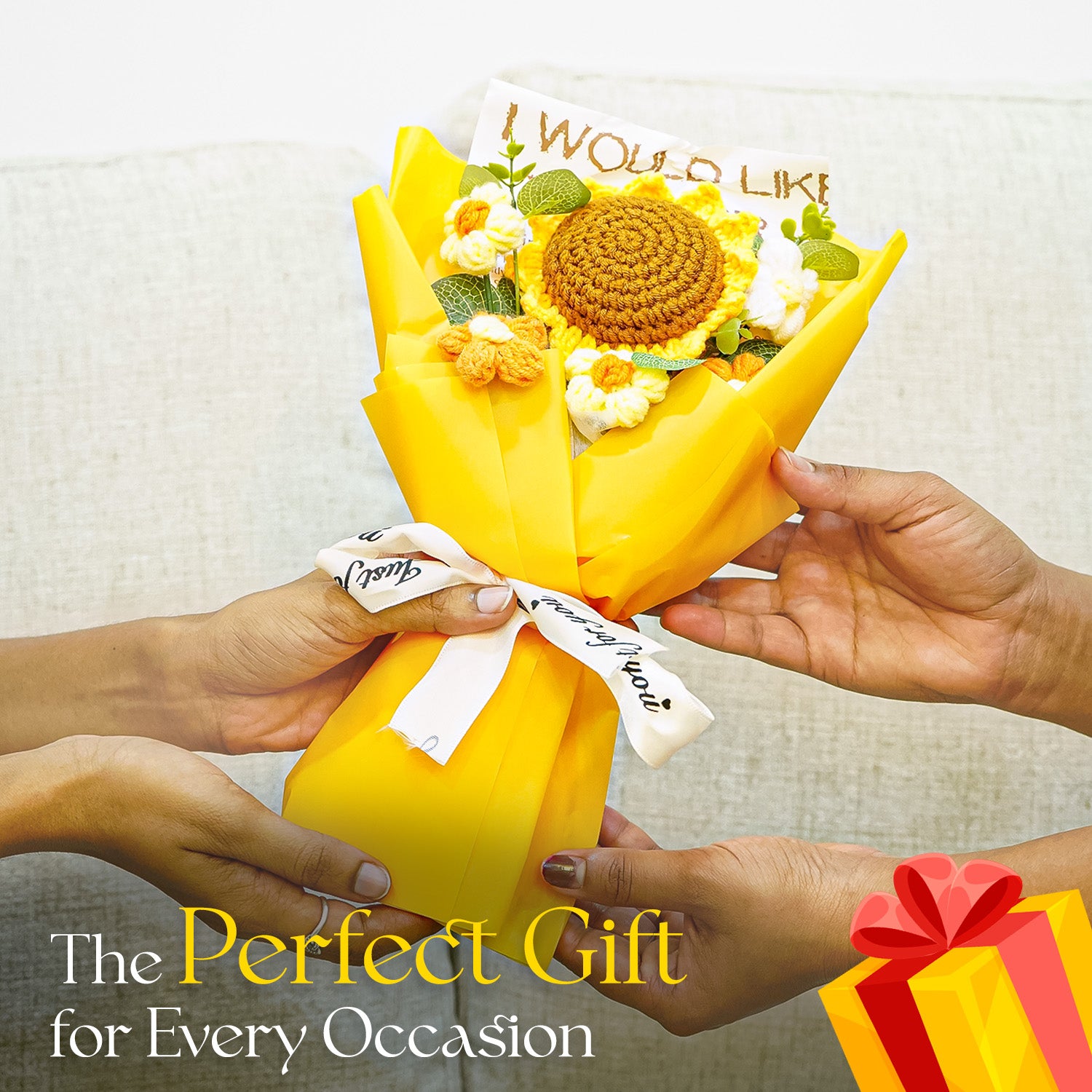 Yellow Sunflower Crochet Flowers Bouquet for Home Decor & Gifting