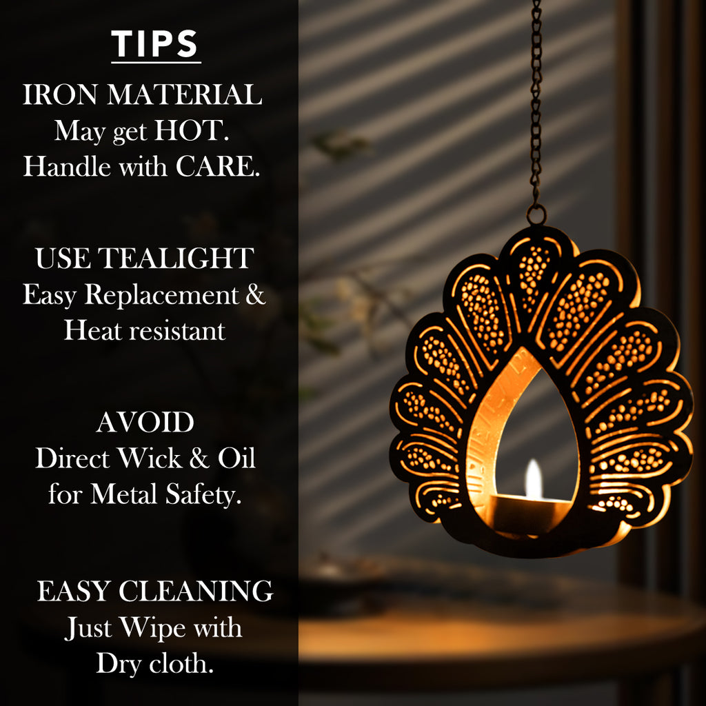 Peacock Design Hanging Tealight Candle Holder for Home Decor(Set of 2)