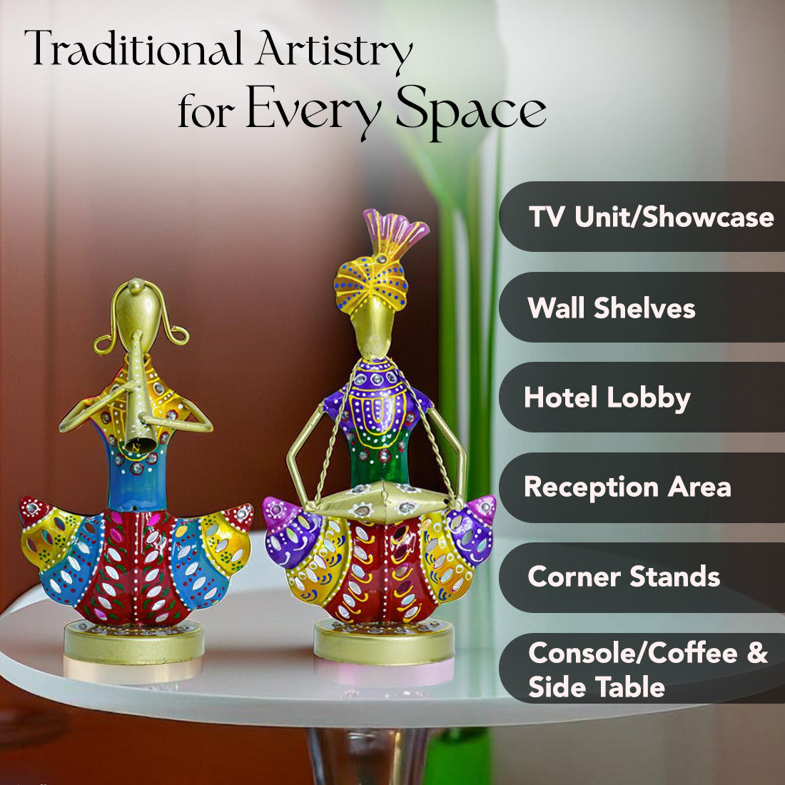 Rajasthani Musicians Showpieces Set of 2 for Home Decor, Table , Living Room & Gifting