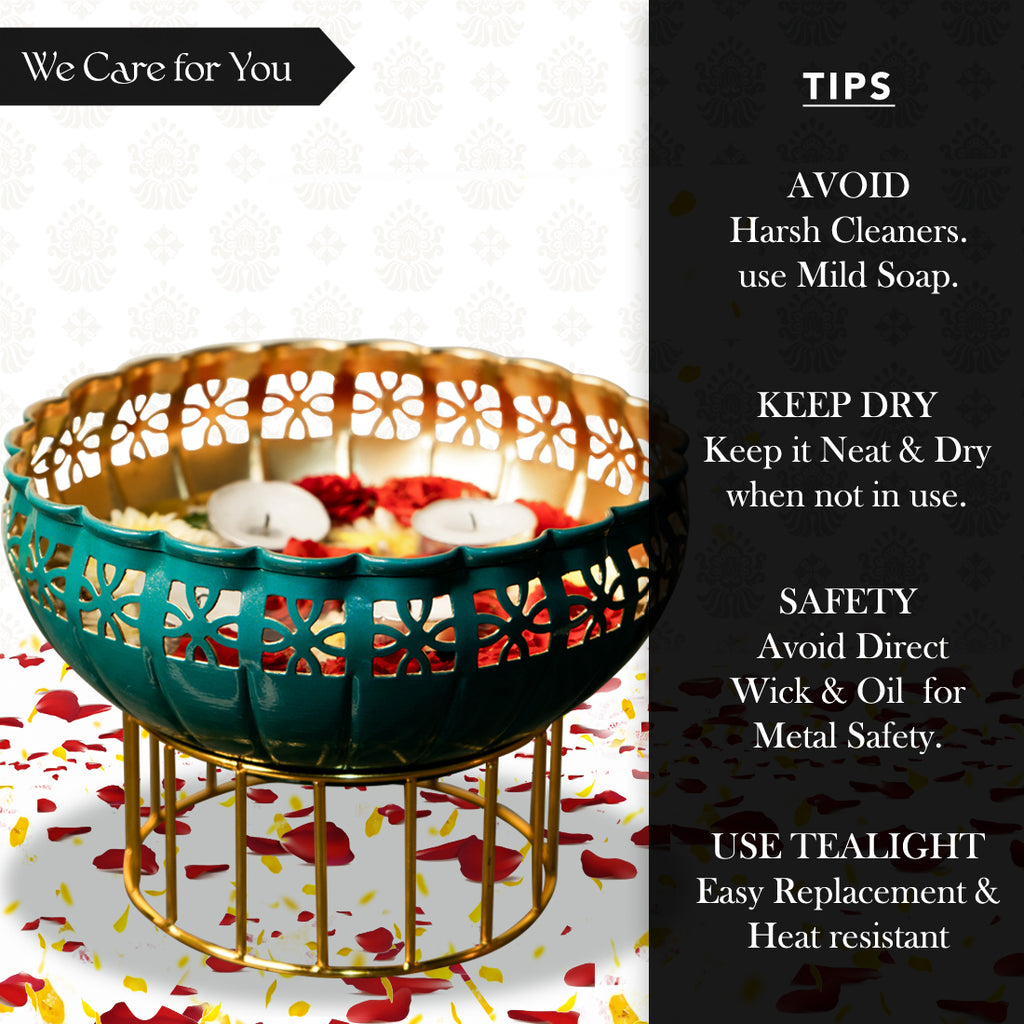 Metal Urli Bowl with Stand for Home Decor, Table Decor, Diwali Decoration & Gifting