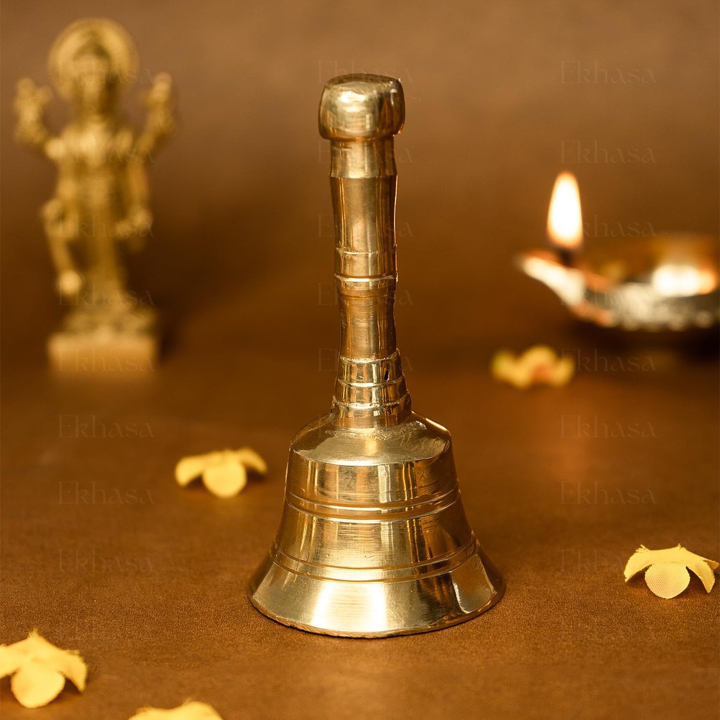 Ekhasa 100% Pure Brass Gol Ghanti for Pooja | Handcrafted Pooja Bell for Mandir | Pooja Ghanti for Home | Mandir Ghanti for Pooja | Ganti for Pooja | Puja Ghanti for Home (Size 4 inch)