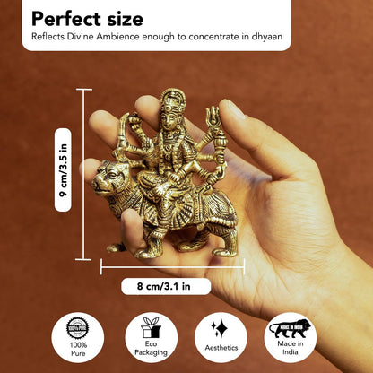 Ekhasa 100% Pure Brass Durga Maa Idol (Size: 12.8 cm) | Durga Mata Murti for Home Decor & Puja Room | Mata Rani Murti for Office Desk | Maa Durga Murti for Gift | Sherawali Mata Murti