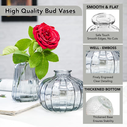 Ekhasa 100% Crystal Green Glass Bud Vases Flower Pots for Home Decoration (Set of 3) | Center Table Mini Decorative Items | Transparent Glass Vase for Water Plants | Glass Planters for Indoor Plants