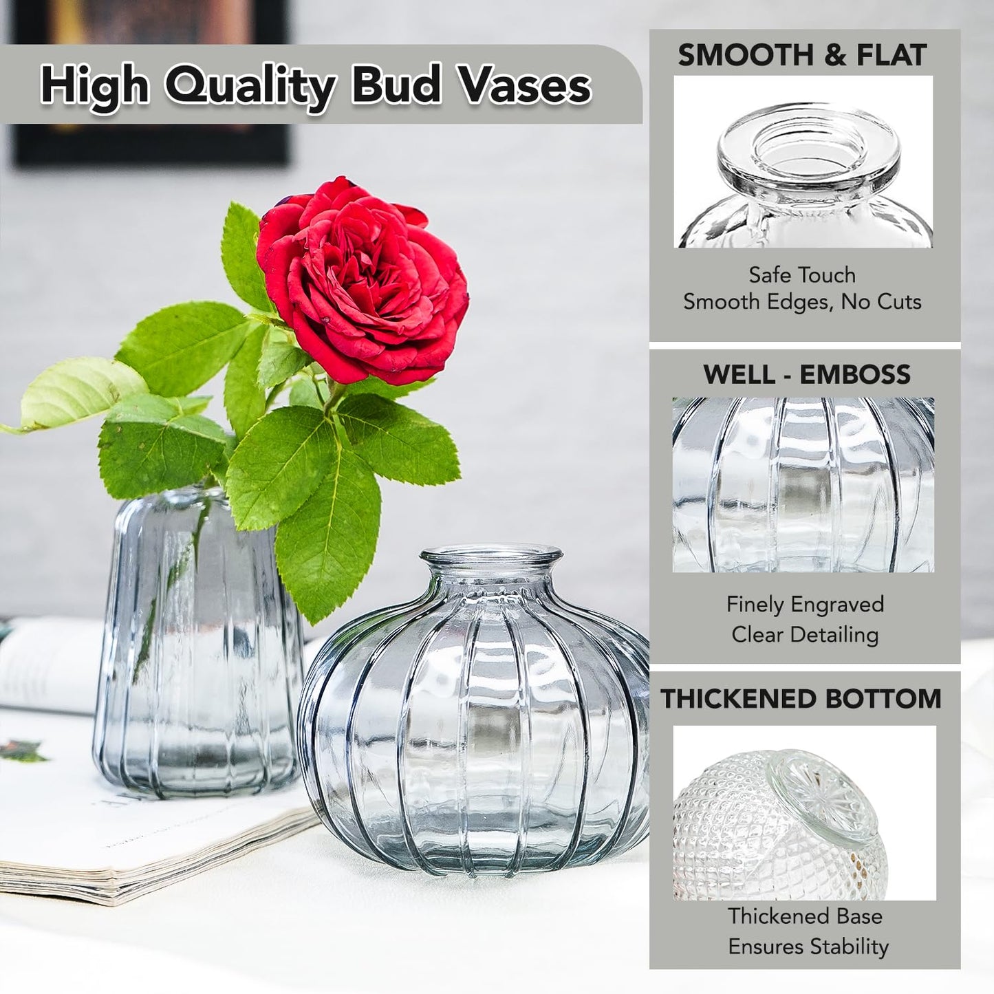 Ekhasa 100% Crystal Blue Glass Bud Vases Flower Pots for Home Decoration (Set of 5) | Center Table Mini Decorative Items | Transparent Glass Vase for Water Plants | Glass Planters for Indoor Plants