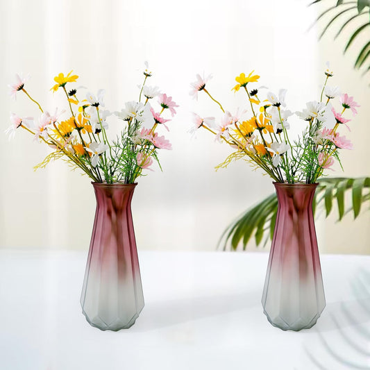 Ekhasa Red Flower Glass Bud Vase for Home Decor | Glass Vases Home Decor for Living Room & Home Decoration | Flower Vase Aesthetic Flower Pots for Home Table Dining Table (Matte Finish - Set of 2)