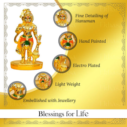 Ekhasa Hanuman Ji Murti for Home Puja (Size: 10 cm) | Lord Hanuman Idol for Desk, Car and Home Decor | Balaji Idol | Bajrangbali Murti | Bahubali Hanuman Idol