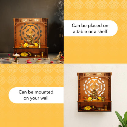 Ekhasa Wooden Pooja Mandir for Home Wall Mounted | Wooden God Temple for Home | Pooja Stand for Home | Puja Mandir for Home | Pooja Unit for Home with LED Spotlight | Temple for Office