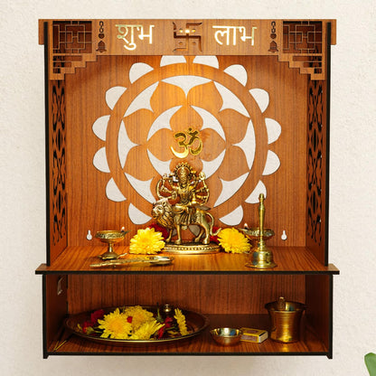 Ekhasa Wooden Pooja Mandir for Home Wall Mounted | Wooden God Temple for Home | Pooja Stand for Home | Puja Mandir for Home | Pooja Unit for Home with LED Spotlight | Temple for Office