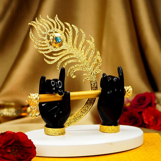 Ekhasa Lord Krishna Hands with Flute Idol (Small Size) | Krishna Flute Hand Statue | Krishnaji Divine Hand Idol with Flute, Peacock Feather | Krishna Statue for Car Dashboard & Griha Pravesh Gift