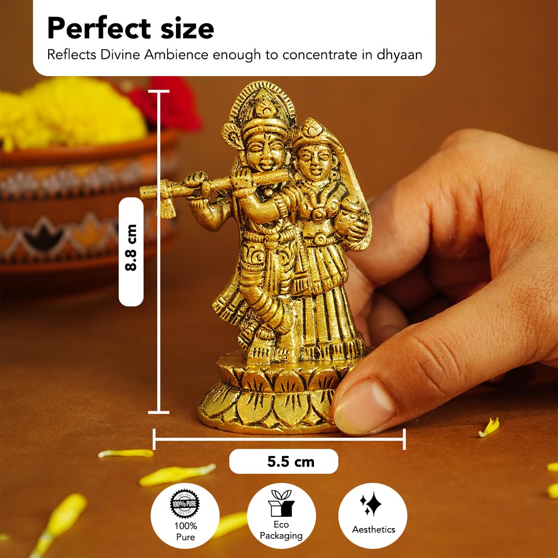 Ekhasa 100% Pure Brass Radha Krishna Murti in Luxury Red Velvet Box God Idols for Gifting | Best Wedding Gifts for Marriage Couple, Marriage Gifts for Couples, Housewarming Or Shop Opening Ceremony