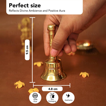 Ekhasa 100% Pure Brass Gol Ghanti for Pooja | Handcrafted Pooja Bell for Mandir | Pooja Ghanti for Home | Mandir Ghanti for Pooja | Ganti for Pooja | Puja Ghanti for Home (Size 4 inch)