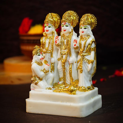 Ekhasa Aura Series Marble Dust Ram Darbar Murti (5 inch) | Gold Plated Ram Darbar Statue for Home Decor | Resin Ram Sita Laxman Hanuman Idol for Puja Room | Shree Ram Parivar Murti for Gift