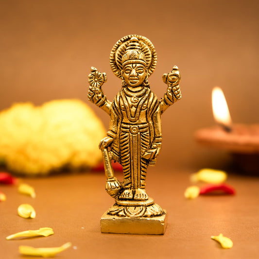 Ekhasa 100% Pure Brass Lord Vishnu Idol | Vishnu Bhagwan Murti for Car Dashboard, Pooja Room, Home Decor & Office Desk | Laxmi Narayan Vishnu Standing Idol | Narayan Statue for Gifting