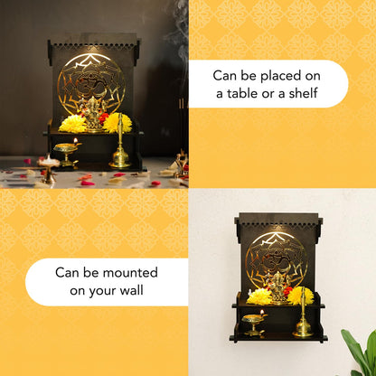 Ekhasa Wooden Pooja Mandir for Home Wall Mounted | Wooden God Temple for Home | Pooja Stand for Home | Puja Mandir for Home | Pooja Unit for Home with LED Spotlight | Temple for Office