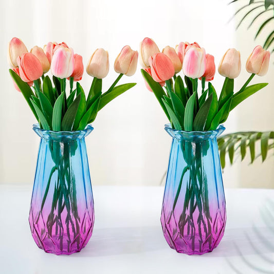 Ekhasa Blue & Purple Flower Glass Vase for Home Decor | Glass Vases Home Decor for Living Room & Home Decoration | Flower Vase Aesthetic Flower Pots for Table Decorative Items Dining Table (Set of 2)