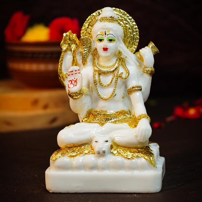 Ekhasa Aura Series Marble Dust Lord Shiva Idol for Home (5 inch) | Gold Plated Lord Siva Statue for Pooja Room, Home Decor and Office Desk | Resin Shiv Ji Murti | Sitting Bholenath Murti for Gift