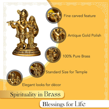 Ekhasa 100% Pure Brass Radha Krishna Murti (Size: 12.8 cm) | Radha Krishna Statue | Radha Krishna Idol for Gift | Radhe Krishna ki Murti for Pooja Room | Radha Krishna Idol for Home Decor