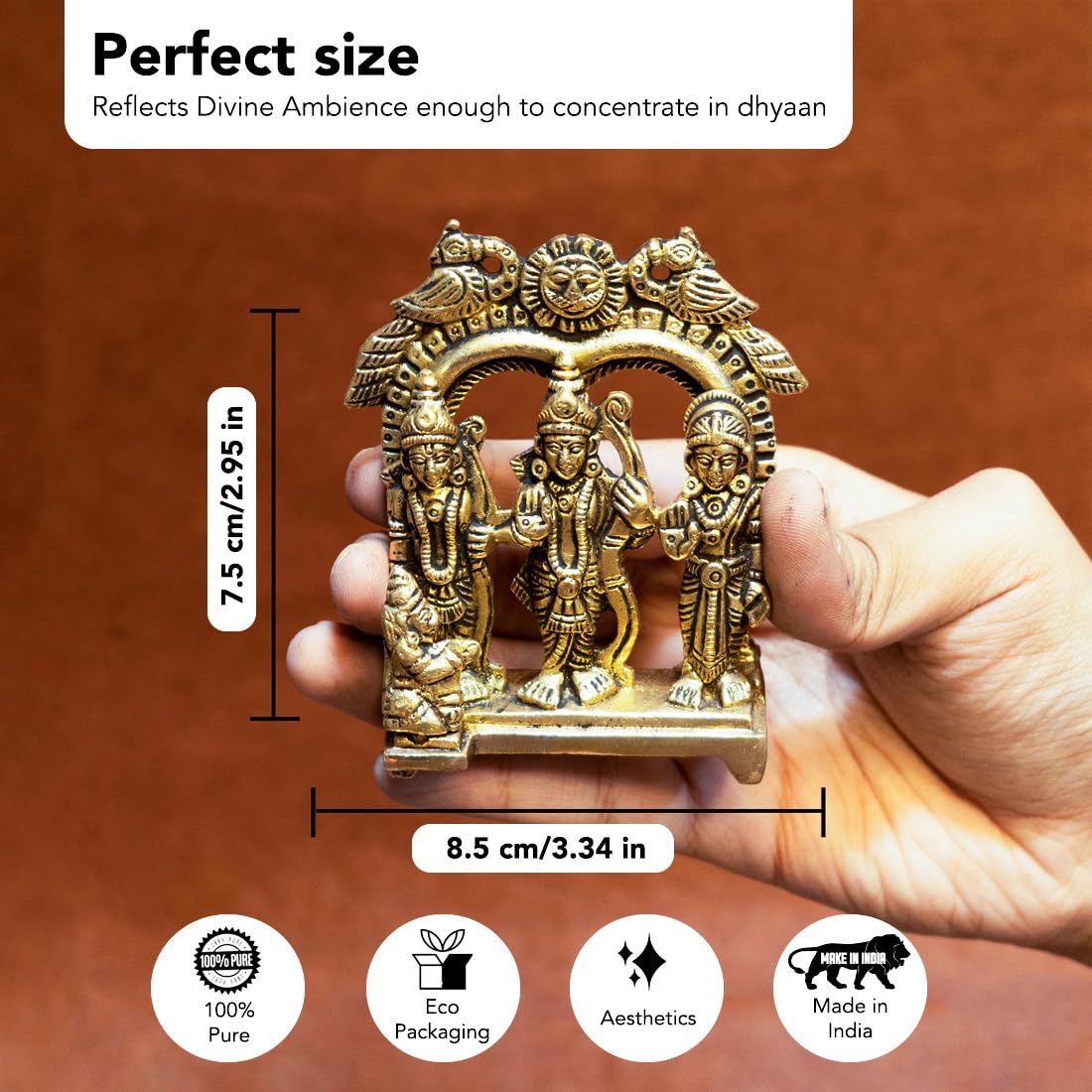 Ekhasa 100% Pure Brass Ram Darbar Murti & Tealight Candle Holder | Rama Darbar Statue for Home Decor, Office Desk | Ram Sita Laxman Hanuman Idol for Puja Room | Shree Ram Parivar (Combo)