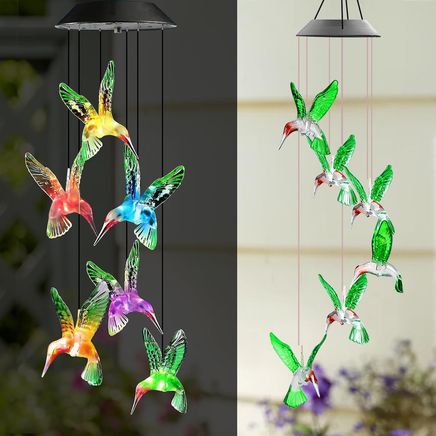 Ekhasa Solar Hummingbird Wind Chimes | Solar Powered WindChime for Balcony, Outdoor & Garden Magical Solar Power Positive Vibes WindChimes Lights (Light Colour Changes, No Sound)