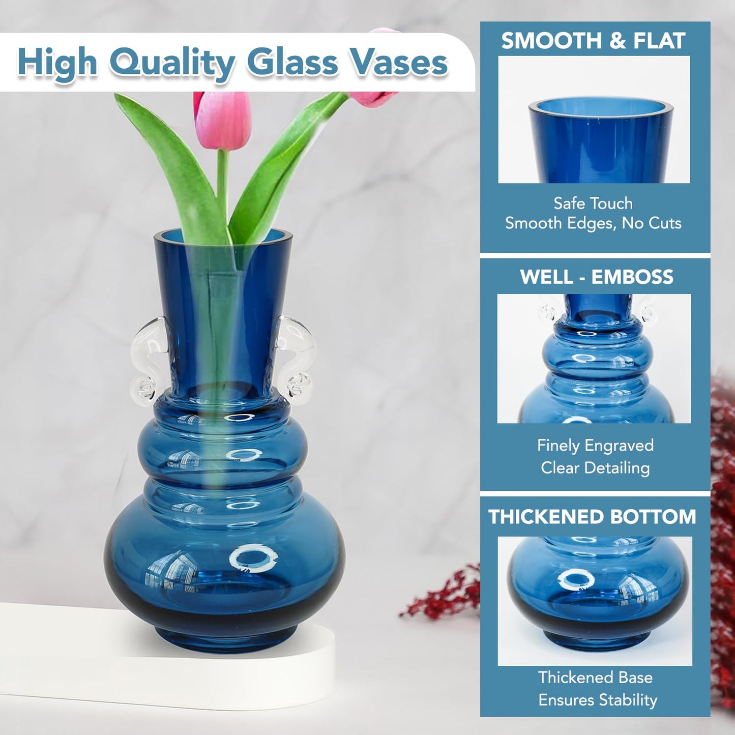 Ekhasa 100% Crystal Glass Vase Flower Pot for Home Decoration | Center Table Decorative Items | Thickened Transparent Glass Vase for Flowers. Bookshelf, Dinner Table, Office Desk & Premium Gift