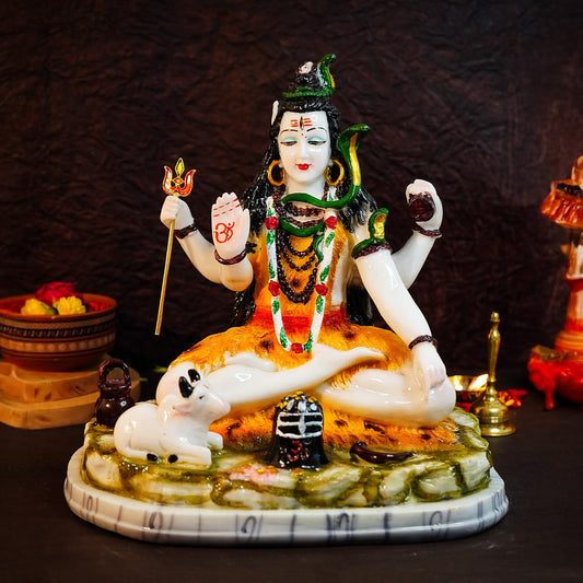 Ekhasa Aura Series Big Size Marble Dust Lord Shiva Idol for Home (1 feet) | Handpainted Lord Siva Statue for Pooja Room, Home Decor and Office Desk | Resin Shiv Ji Murti | Sitting Bholenath Murti